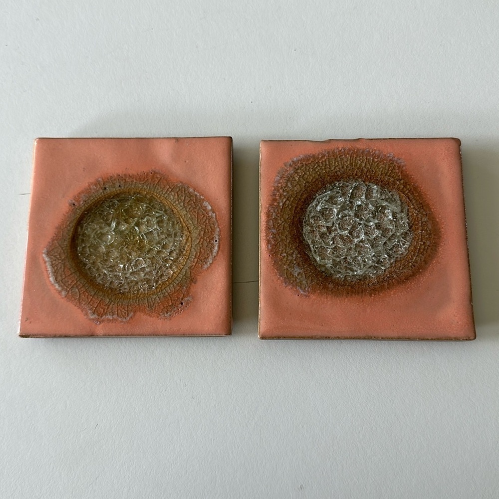 Pair of Anthropologie tile coasters pink